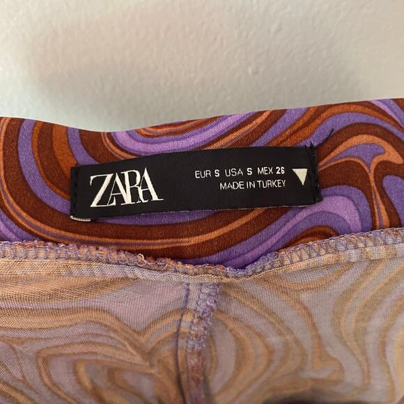 Zara Purple Orange Swirl 70s Retro Silky Straight Leg Pants Women's size Small - Picture 3 of 11